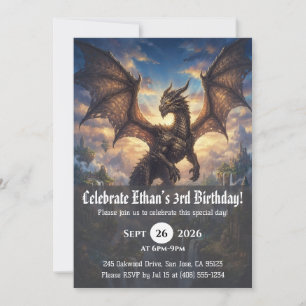 Cartes d'invitation d'anniversaire de dragon à l'a