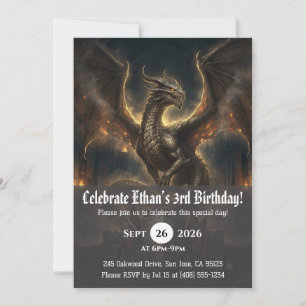 Cartes d'invitation d'anniversaire de dragon à l'a