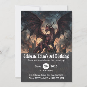Cartes d'invitation d'anniversaire de dragon à l'a