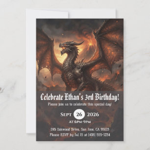 Cartes d'invitation d'anniversaire de dragon à l'a