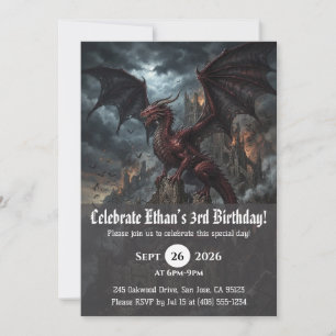 Cartes d'invitation d'anniversaire de dragon à l'a