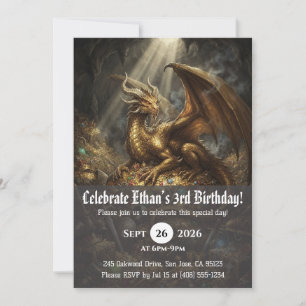 Cartes d'invitation d'anniversaire de dragon à l'a