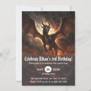 Cartes d'invitation d'anniversaire de dragon à l'a