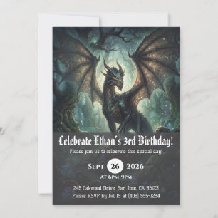 Cartes d'invitation d'anniversaire de dragon à l'a