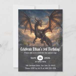 Cartes d'invitation d'anniversaire de dragon à l'a