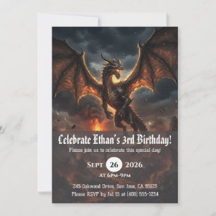 Cartes d'invitation d'anniversaire de dragon à l'a