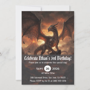 Cartes d'invitation d'anniversaire de dragon à l'a