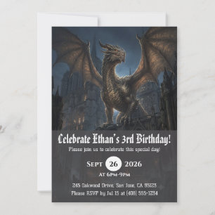 Cartes d'invitation d'anniversaire de dragon à l'a
