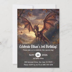 Cartes d'invitation d'anniversaire de dragon à l'a