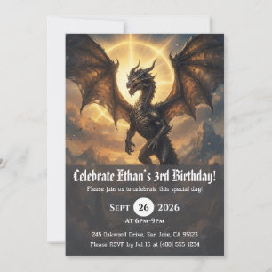 Cartes d'invitation d'anniversaire de dragon à l'a
