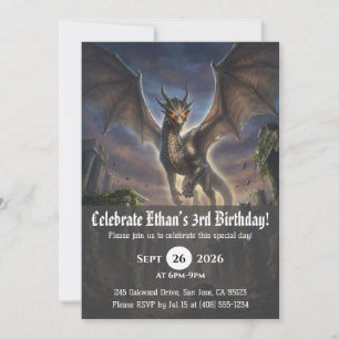 Cartes d'invitation d'anniversaire de dragon à l'a