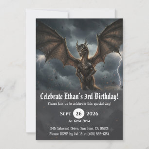 Cartes d'invitation d'anniversaire de dragon à l'a