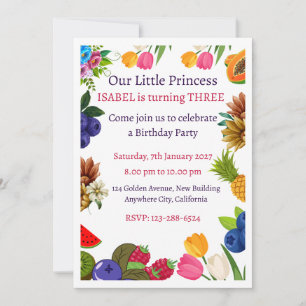 Cartes d'invitation d'anniversaire de princesse fl