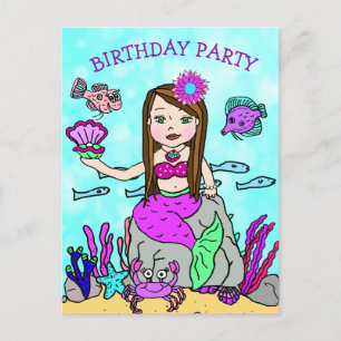 Cartes d'invitation d'anniversaire de sirène jolie