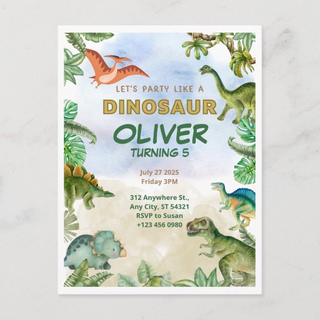 Cartes d'invitation d'anniversaire Dinosaur Dino T (Devant)
