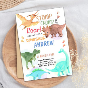 Cartes d'invitation d'anniversaire dinosaure vert