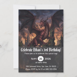 Cartes d'invitation d'anniversaire dragon aquarell