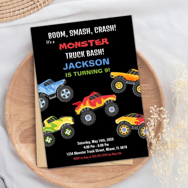 Cartes d'invitation d'anniversaire Monster Truck (Monster Truck Birthday Invitations Trucks)