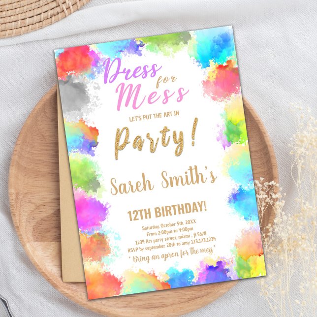 Cartes d'invitation d'anniversaire peinture pour s (Dress for Mess Paint Birthday Invitations)