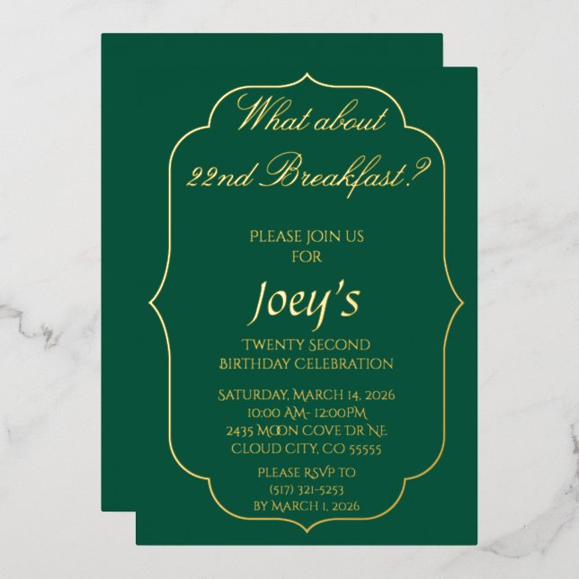 Cartes d'invitation d'anniversaire pour petit déje (Recto/Verso)