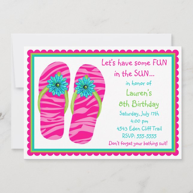 Cartes d'invitation d'anniversaire pour tongs (Devant)