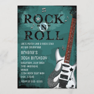 Cartes d'invitation d'anniversaire Rock N Roll Sta