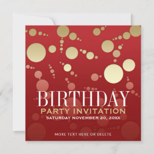 Cartes d'invitation d'anniversaire Rouge+Or Modern