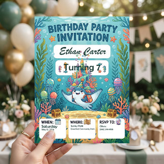 Cartes d'invitation d'anniversaire sous-marines pe