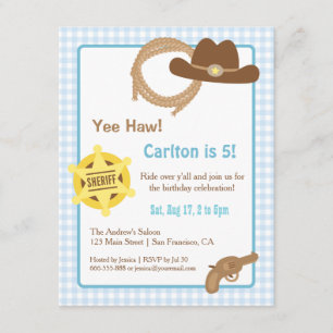 Cartes d'invitation d'anniversaire western pour en