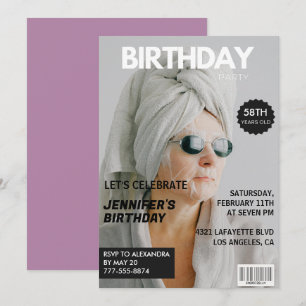 Cartes d'invitation de 58 ans élégantes avec photo
