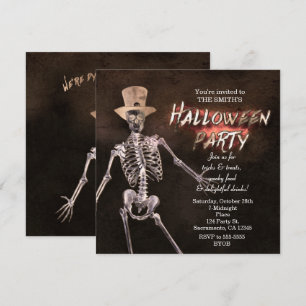Cartes d'invitation de fête d'Halloween squelette 