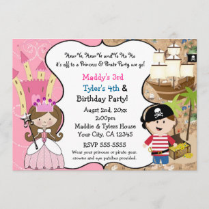 Cartes d'invitation de fête Princesse & Pirate Che