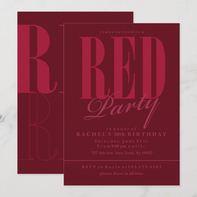 Cartes d'invitation de fête rouge radiant (Devant / Derrière)
