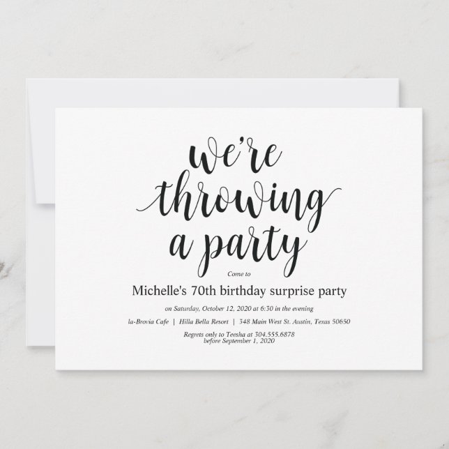 Cartes d'invitation de fête surprise d'anniversair (Devant)