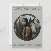 Cartes d'invitation de fille amérindienne à cheval