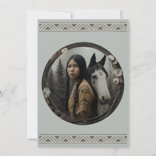Cartes d'invitation de fille amérindienne et cheva
