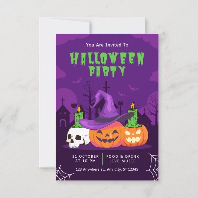 Cartes d'invitation de la fête d'Halloween (Devant)