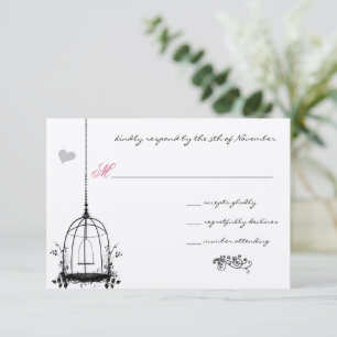 Cartes d'invitation de mariage à cage d'oiseau vin