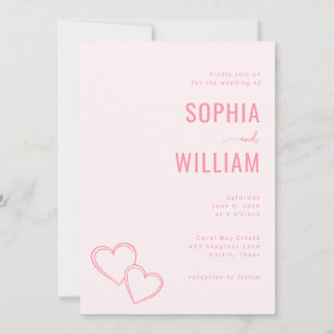 Cartes d'invitation de mariage à cœur rose romanti