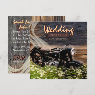 Cartes d'invitation de mariage à moto rustique vin