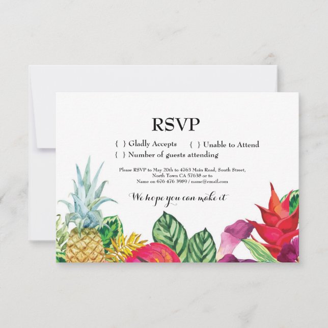 Cartes d'invitation de mariage Aloha Tropical RSVP (Devant)