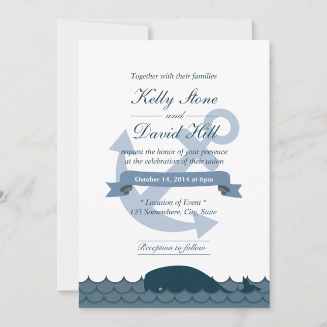Cartes d'invitation de mariage Ancre Nautique & Ba (Devant)