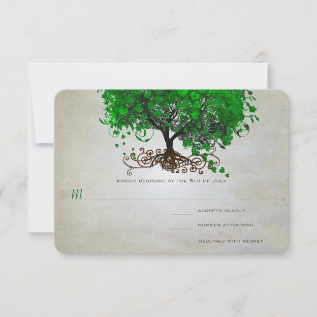 Cartes d'invitation de mariage Arbre à feuilles en (Devant)