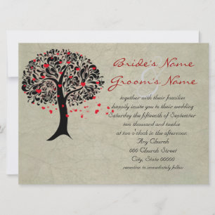 Cartes d'invitation de mariage Arbre vintage de cœ
