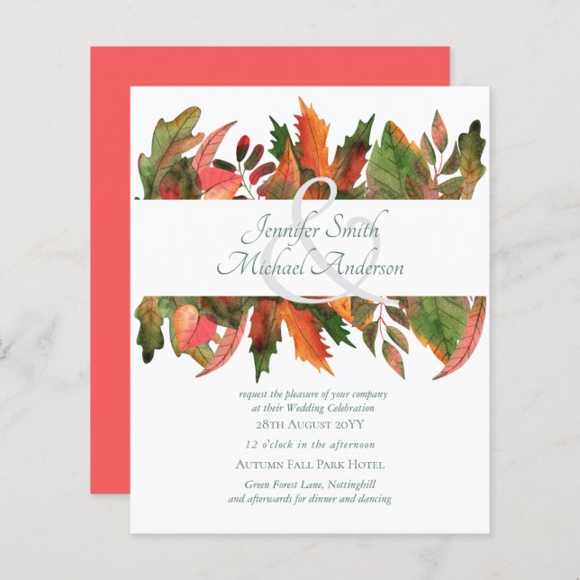 Cartes d'invitation de mariage Automne Feuilles mo (Devant / Derrière)