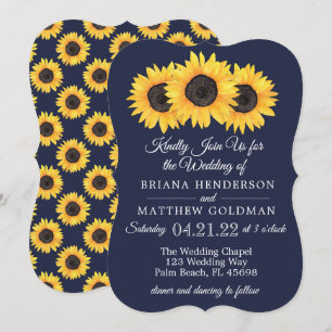 Cartes d'invitation de mariage aux tournesols bleu