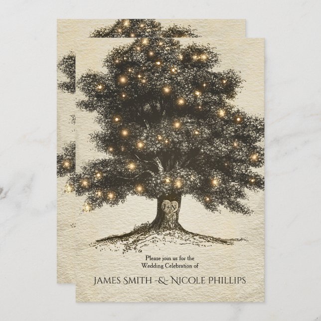 Cartes d'invitation de mariage avec arbre rustique (Devant / Derrière)
