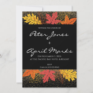Cartes d'invitation de mariage avec feuilles d'aut