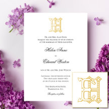 Cartes d'invitation de mariage avec monogramme HE 