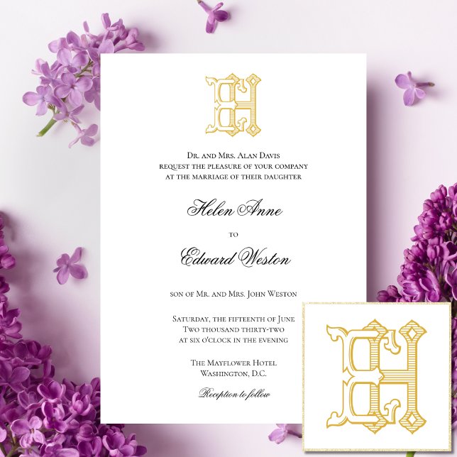 Cartes d'invitation de mariage avec monogramme HE  (Créateur téléchargé)